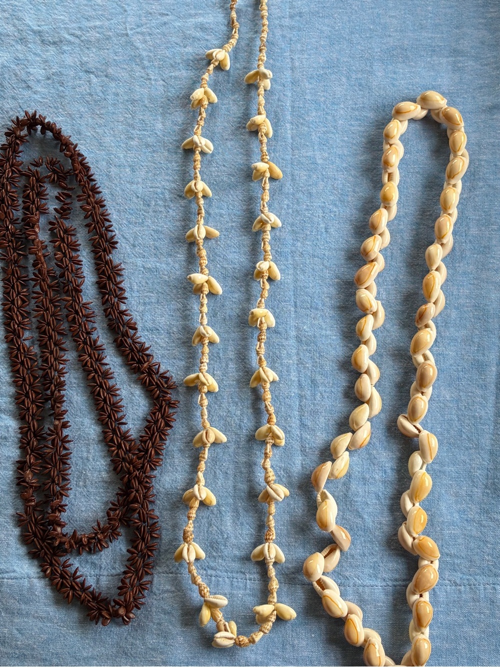 Bundle of 3 natural shell & seed necklaces, beachy coastal vacation-ready - Picture 3 of 8